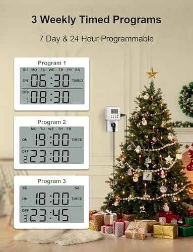 NOVKIT 3-in-1 Dual Outlet Timer Plug with Interval Cycle for Indoor, 7 Day 24 Hour Programmable Digital Repeat Timer Switch(15A, 1875W) - Image 3