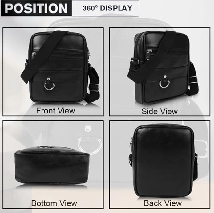 Image of Leather Mens Sling Bag Small Size for Travel, Crossbody Shoulder Bag for Men, Compact Chest Bag with Adjustable Strap, Stylish Mini Side Bag for Daily Use, Office & Outdoor (Sapphire Black, Medium)