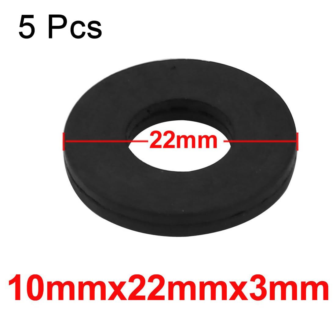 TA-VIGOR 5Pcs Rubber Flat Washers, 22mm OD, 10mm ID, 3mm Thickness - Image 2