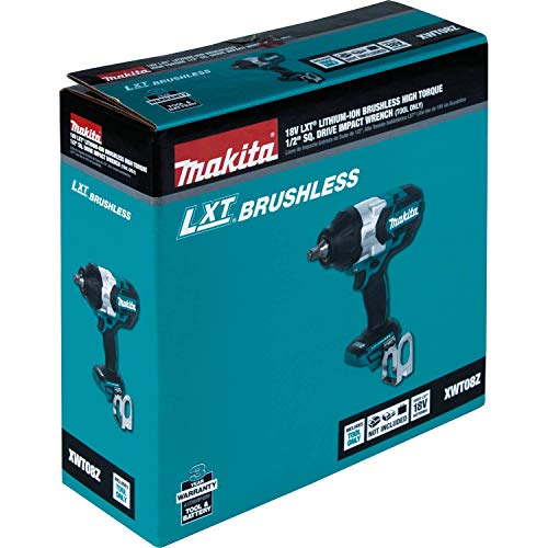 Makita XWT08Z LXT Lithium-Ion Brushless Cordless High Torque Square Drive Impact Wrench, 18V/1/2