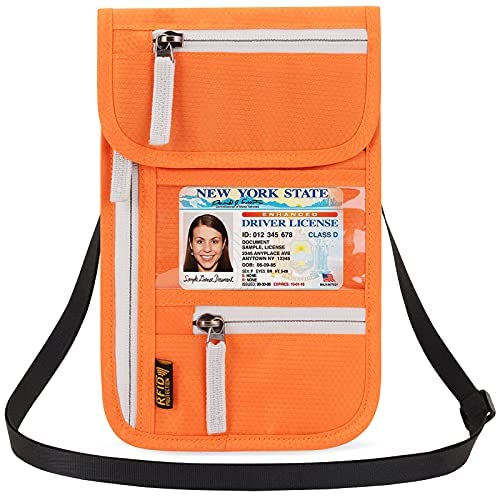 Peicees RFID Blocking Travel Neck Wallet for Men Women Family Passport Holder Lanyard Neck Pouch Slim Travel Document Holder