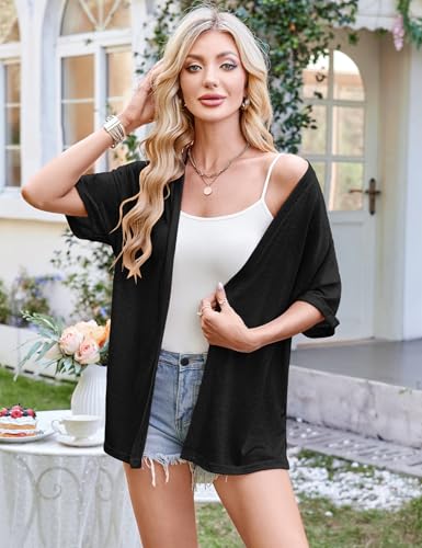 Image of Halife Womens Summer Lightweight Cardigan Short Sleeve Open Front Casual Loose Cover Ups