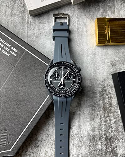 Image of Bands for Moonswatch Watch,Curved No Gap Rubber Strap Compatible with Omega X Swatch Moonswatch Speedmaster /Rolex /SEIKO 20mm Watch,Swatch Omega Moonswatch Speedmaster Watch Replacement Band Men Women