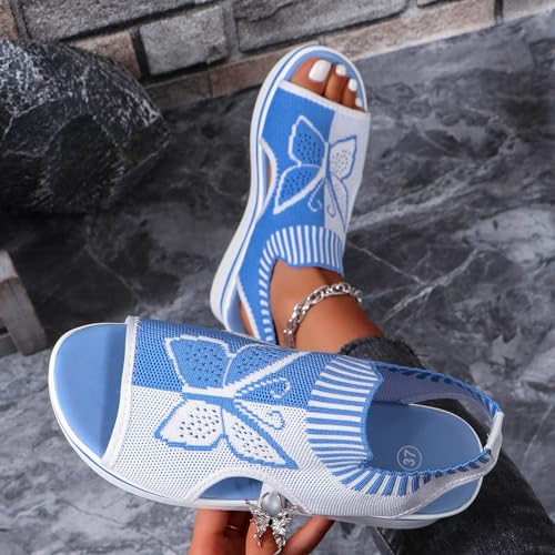 Washable Slingback Orthopedic Slide Sport Sandals,Women's Summer Butterfly Embroidered Sandals Arch Support Wide Fit Shoes3