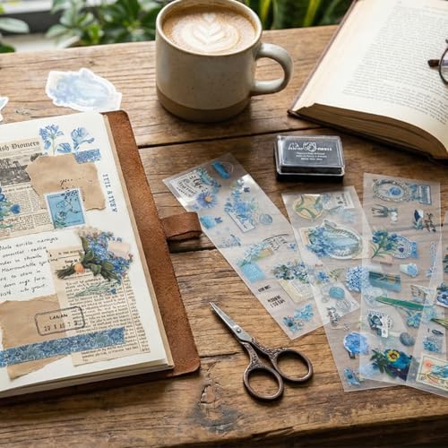 Image of 24 Sheets Aesthetic Floral Stickers Set,Vintage Flower PET Scrapbook Stickers for Journaling,DIY Planner for Bullet Journal Craft and Decorative Supplies with Elegant Botanical Design