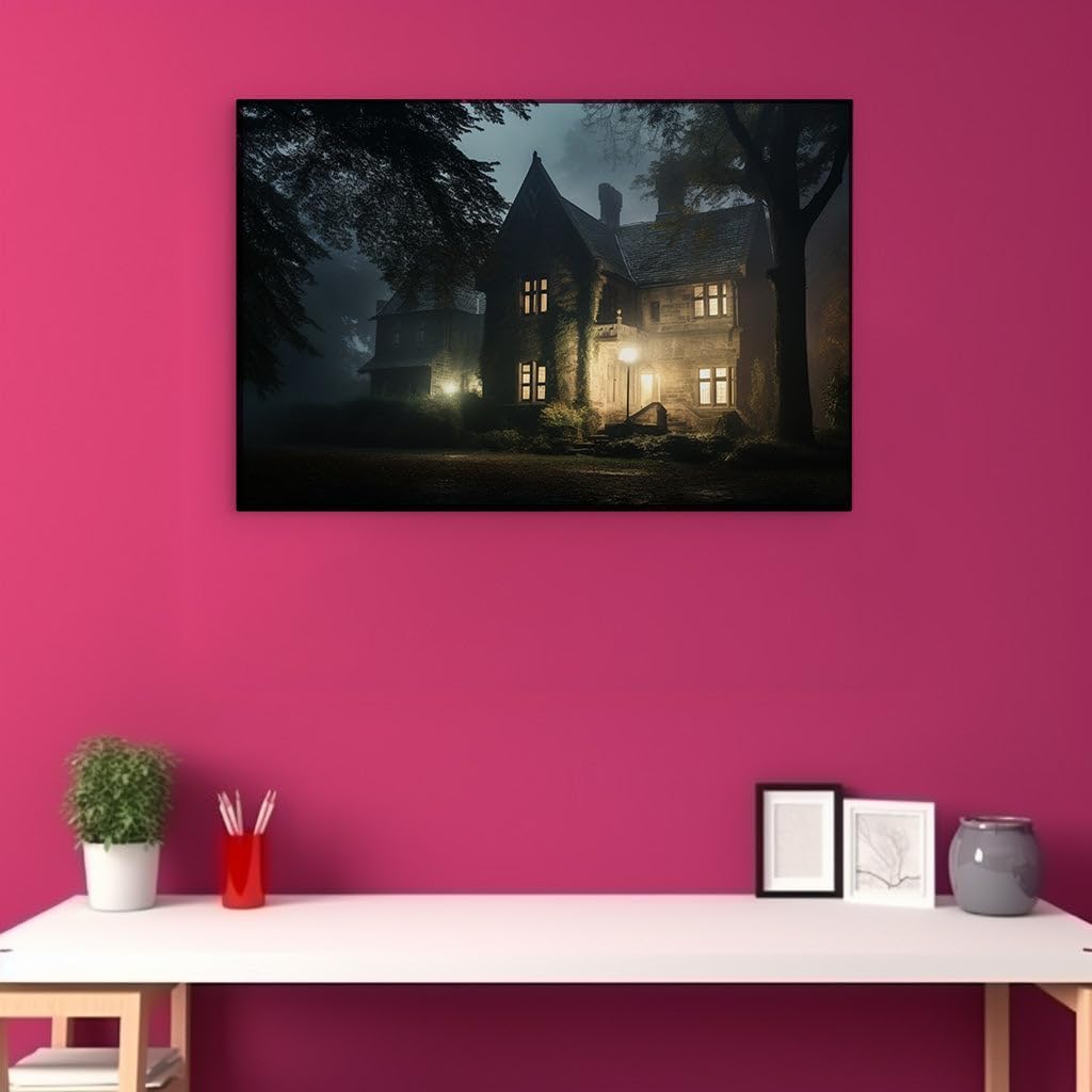 Canvas for Living room. Whispers in the Woods: Unveiling the Secrets of the Ivy-Clad Forest Manor, 27 x 18 inch Canvas Wall Art - Modern Home Decor