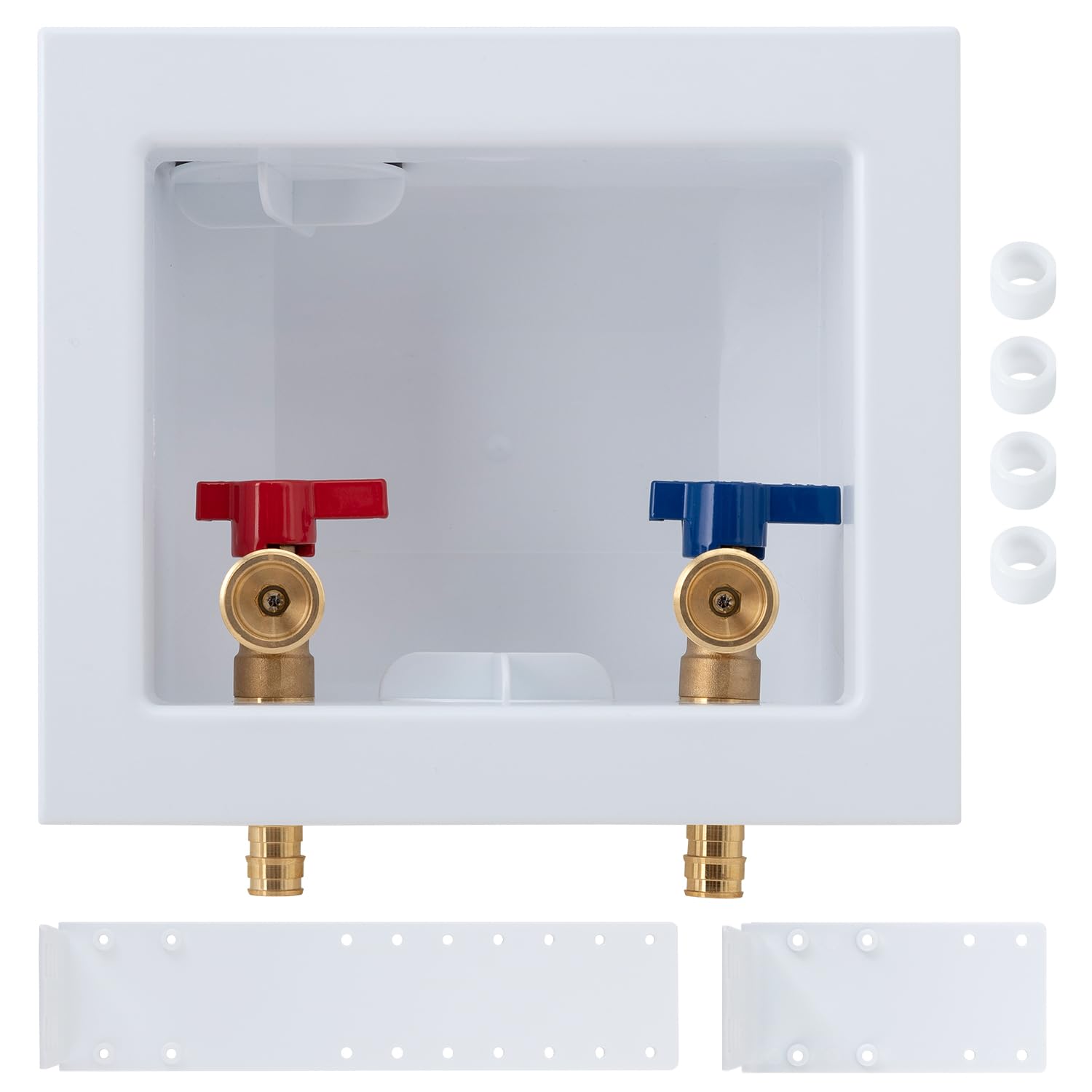 SUNGATOR Pex A Washer Box, 1/2 Inch Pex A Expansion Inlet x 3/4 Inch MHT Outlet, Washing Machine Laundry Outlet Box with Brass Valves Installed and 4 Expansion Rings