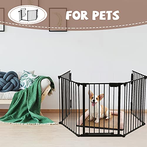 AUXSOUL 118" Wide Baby Gate Metal Safety Playpen - Fireplace Fence for Toddler/ Pet/ Dog, Fits 72"- 118" Wide, 5-Panel (30" H, Black) - Image 7