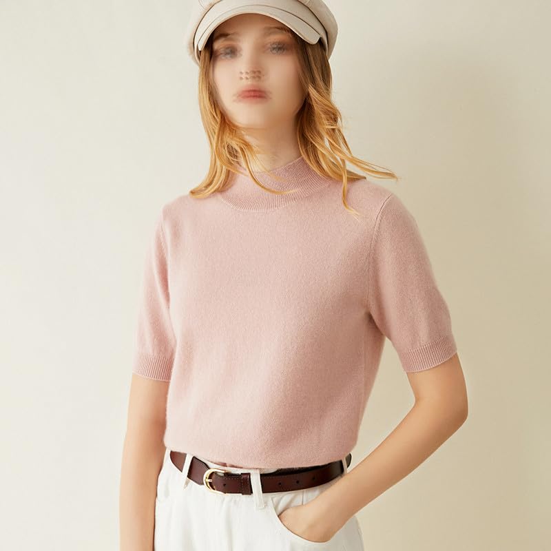 Women's Wool Knitted Sweater Cashmere Pullovers Top Half Sleeve Soft Warm Jumper3