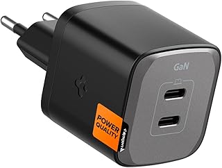 Spigen 45W USB-C 2 Port Mini Hızlı Şarj Aleti Samsung PPS 2.0 / Isı Düşürücü GaN III Akım Korumalı PD 3.0 Protokol Güç Adaptörü iPhone & Android & iPad & MacBook Type-C PE2203 Black - ACH05154
