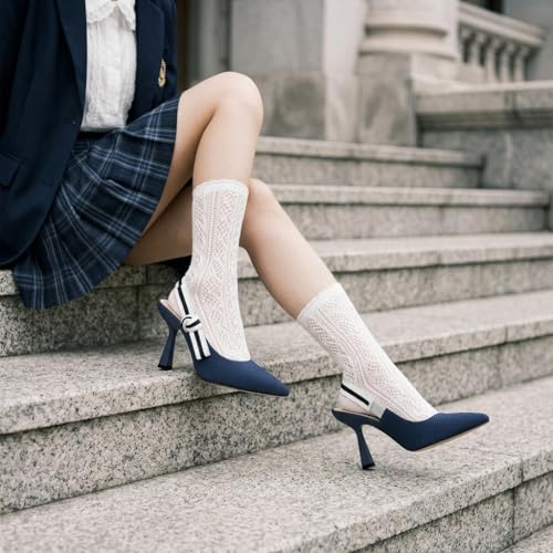 Image of HOCHFART Women's Slingback Kitten Heels Closed Pointed Toe Slip On Pumps | Bowknot, Elastic Slingback Strap, Office, Wedding, Bridal, Formal, Events, Church, Gathering, Casual Outing