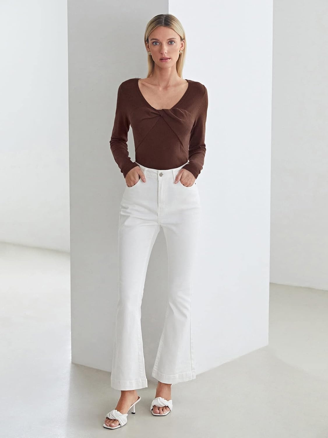 Women's Sweater Viscose Twist Sweater Sweater for Women (Color : Coffee Brown, Size : Medium)