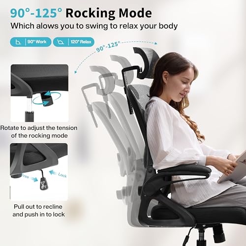 Nexthro Ergonomic Office Chair,Mesh Office Chair with Lumbar Support,High Back Desk Chair with Flip-up Arms,400 lbs Big and Tall Computer Chair with Headrest,Comfy Desk Chairs - Thumbnail 7