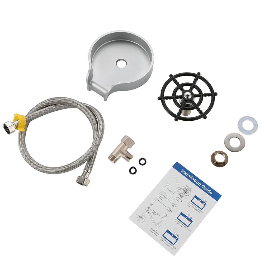 Glass Rinser For Kitchen Sink - Metal Cup Washer, Faucet Cup Rinser Cleaner Kitchen Sink Bottle Washer For Bar (Silver, US Model)