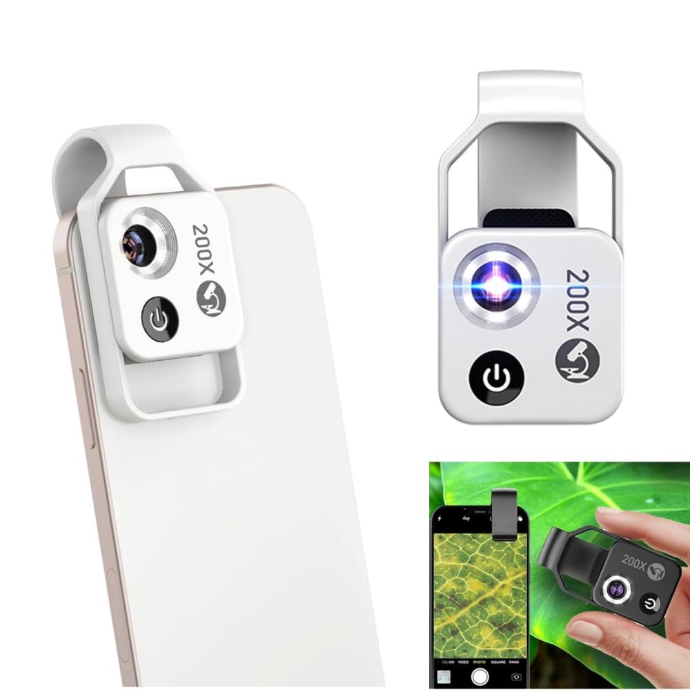 Nanozoom Microscope De Poche 200x Avec Clip Universel - Mini Microscope Téléphone Portable Avec Polariseur CPL Et LED, Idéal Pour Enfants Et Adultes