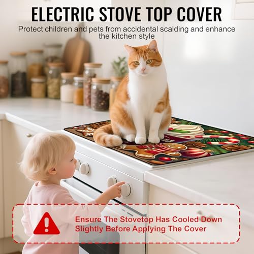 Image of NYZE Christmas Stove Top Cover for Electric Stove,Glass Stove Top Cover,Heat Resistant Glass Cooktop Cover,Stovetop Protector, Kitchen Decor,Dish Drying Mats Cover for Washer Ceramic Top 28.5x20.5 in