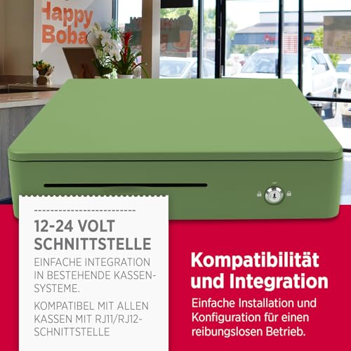 Tiroir caisse OLYMPIA M 405 Vert avec 8 compartiments pièces et 4 billets