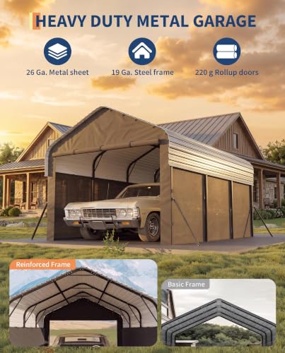 Image of GarveeLife 10x15x9 ft Metal Carport, Enclosed Car Ports | Removable 220 g Tarp / Gable End Doors and Sidewalls, for Sedans, Boats, and Tractors