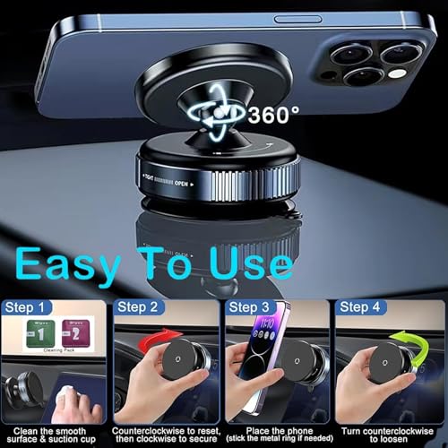 Image of DETACHI Universal Car Dashboard Mobile Phones Holder Mount Upgraded, 360 Degrees Rotation Vaccum Magnetic Accessories, Quick Install, Secure Grip for Interior Compatible with All Smartphones (Black)