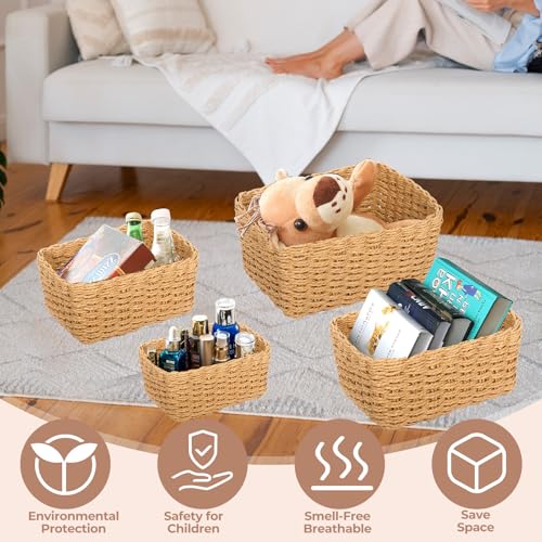 ZHHGOO 5er Set Aufbewahrungskorb Geflochten,Papierseil Braided Storage Basket,Stapelbare Speicher Storage Basket für Organisieren von Kleidung,Küchen,Badezimmer,Spielzeug Körbe Aufbewahrung