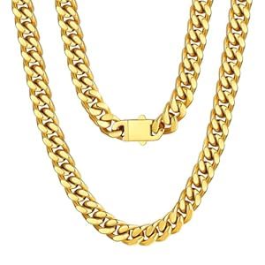 U7 Cuban Link Chain for Men Stainless Steel/Black/14K Gold Miami Curb Chain Necklace, 5/7/9/12mm Hip Hop Mens Necklace,18-30 inches