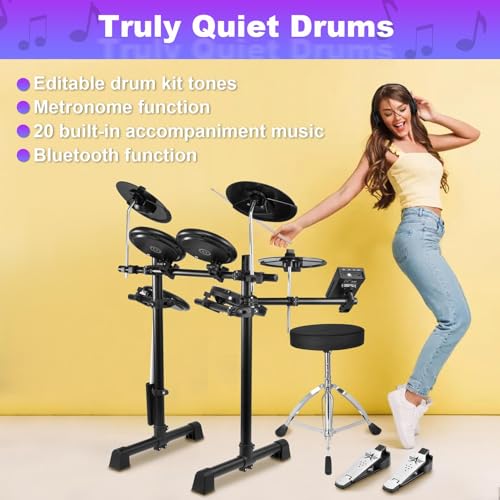 Electric Drum Sets - Adults Electrical Drum Set 5 Drum Pads 3 Cymbals,Electronic Drums with Throne, Headphones, 16 Kits 300 Sounds for Adults Beginners