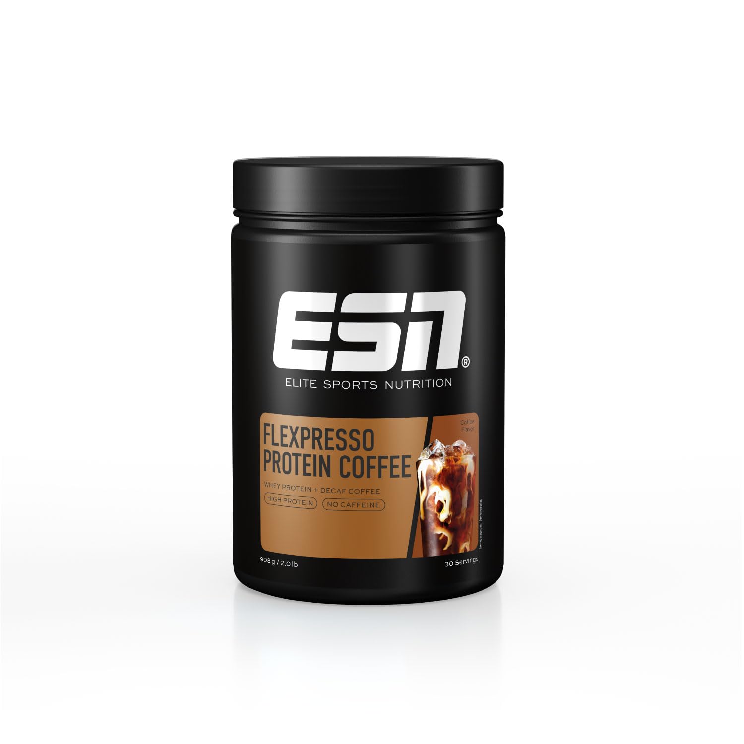 ESN Flexpresso Protein Coffee, Decaffeinated Coffee, 908 g, 2 lbs, 30 Servings - Whey Protein Powder with Real Coffee, Made in Germany, Laboratory Tested