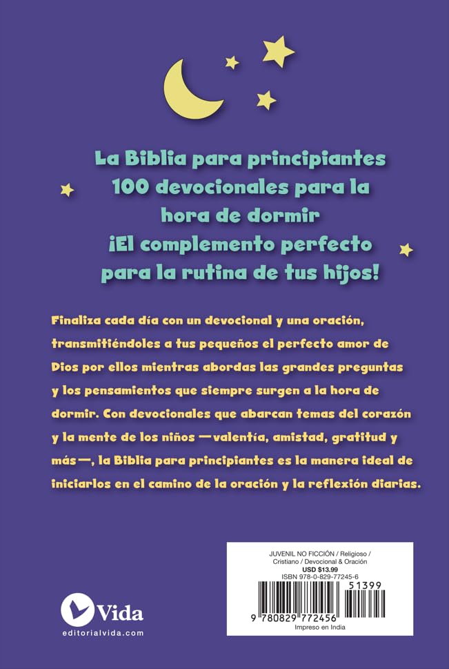 Image of La Biblia para principiantes, 100 devocionales para la hora de dormir: Pensamientos y oraciones para finalizar el dia (The Beginner's Bible) (Spanish Edition)