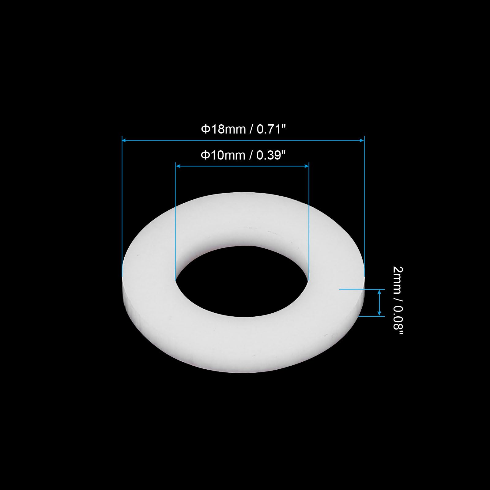 PATIKIL Flat Washers, 100 Pcs 18mm OD 10mm ID 2mm Thickness PTFE Seal Washers Flange Gasket Sealing Gasket for Faucet Pipe Water Hose - Image 2
