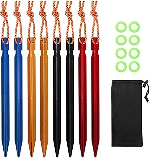 ioutdoor Tent Pegs Metal Heavy Duty, 8pcs Aluminium Lightweight Camping Pegs for Outdoors Hiking Beach Camping, Fit Sand Hard Rock Ground, Reflective Glow Circle