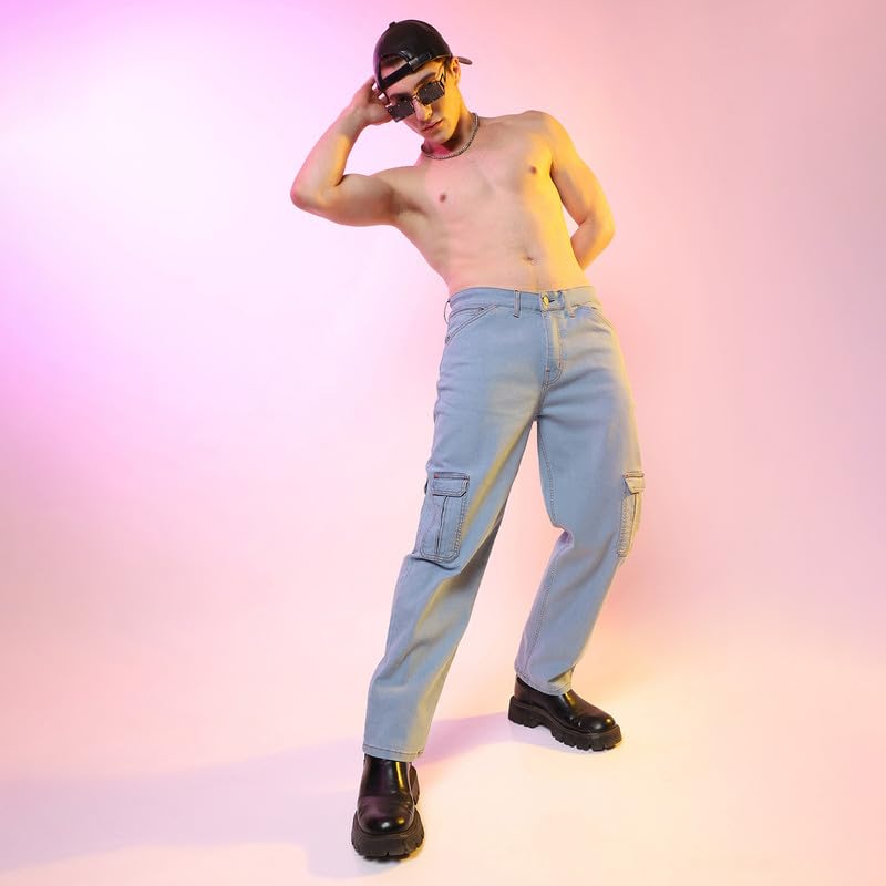 Image of CAHOOT Men's Denim Jeans Wear | Light-Wash | Button Closure | Regular Fit | Denim Jeans Crafted with Comfort Fit for Everyday Wear