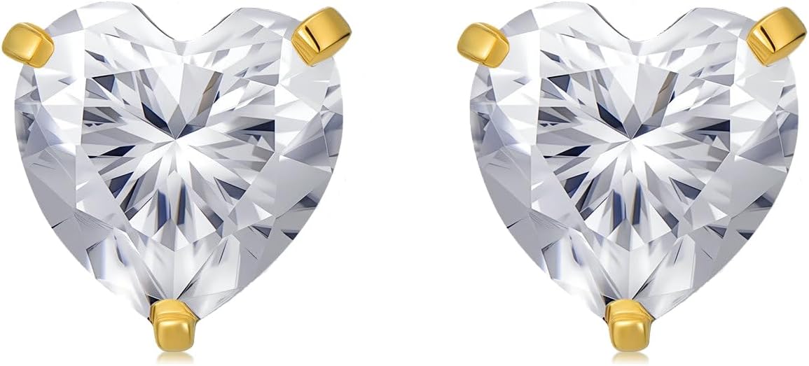 14k Gold Created Moissanite Heart Stud Earrings for Women, 14kt Gold Love Earrings Gifts for Her