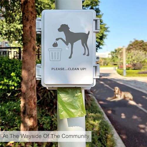 Image of Dog Poop Bag Dispenser Wall Mounted Waterproof Outdoor Pet Waste Bags Dispenser Station Stake, Pole, Fence Mounted fits Home, Porch, Back Yard (white,only dispenser)