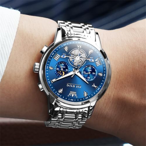 Image of OLEVS Mens Watches Luxury Diamond Calendar Stainless Steel Male Watches Business Dress Waterproof Luminous Fashion Watch for Men