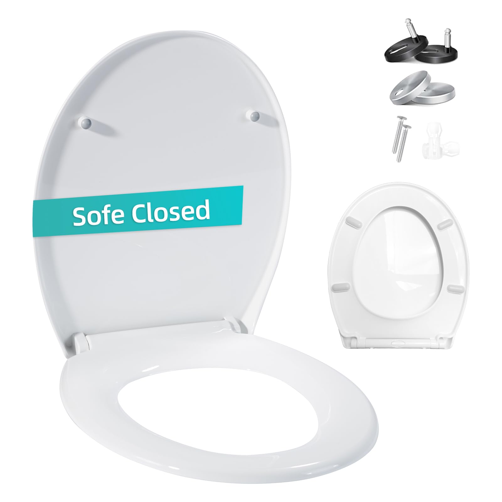 Shgjutop Toilet Seat Soft Close, Oval Soft Close Toilet Seat with Adjustable Hinges, Universal Quick Release Toilet Seats Lid in Sturdy Anti-Bacterial Premium PP Material, White