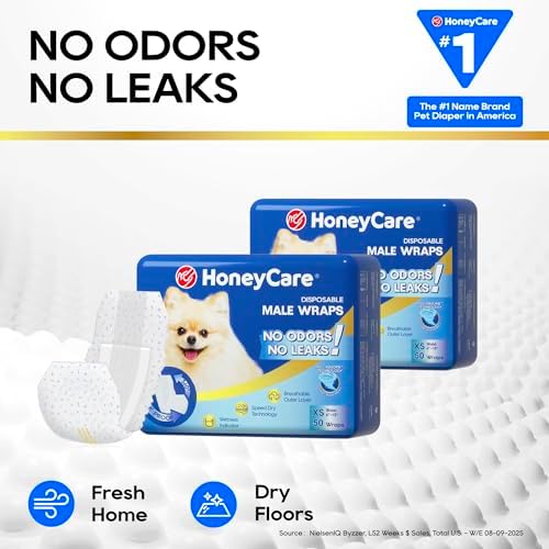 HONEY CARE All-Absorb A27 Male Dog Wrap, 50 Count, Extra Small - 5