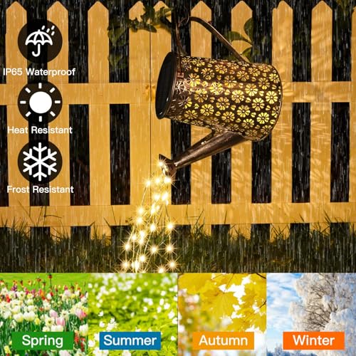 MEDE Watering Can Solar Lights Outdoor Garden,90 LED Garden Ornaments Outdoor Light Solar Powered Waterproof Large Retro Metal Fairy Lights with Bracket for Patio Yard Pathway Decorations Garden Gifts - 6