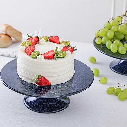 Vicrays Ceramic Round Cake Stand - Porcelain 10 Inch Pedestal Pastry Serving Tray For Snacks Desserts Cookies Cupcakes - Ideal For Birthdays Easter Christmas Wedding Home Decor - Reactive Glaze Blue #TOP4