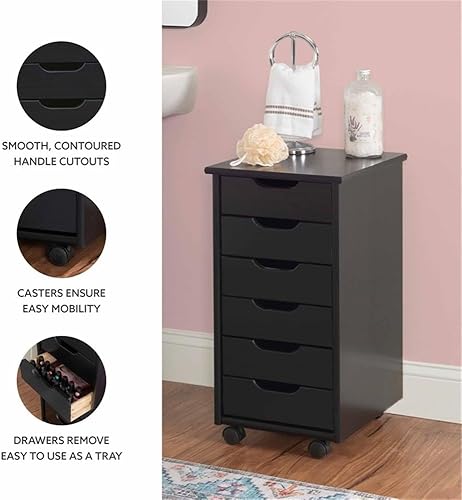 Miniatura 8 de Linon Callie - Armario de almacenamiento de madera con seis cajones, multiusos, color negro