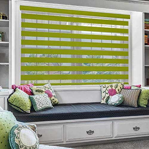 Image of Zebra Blind for Windows Dual Layer Zebra Roller Shades Light Filtering Sheer Window Treatments Privacy Light Control for Day and Night, Color Green, W143XH200CM