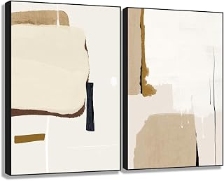 EUROPICART Abstract Wall Art, Set of 2 Black Framed Canvas Paintings, Neutral Beige 16 x 24