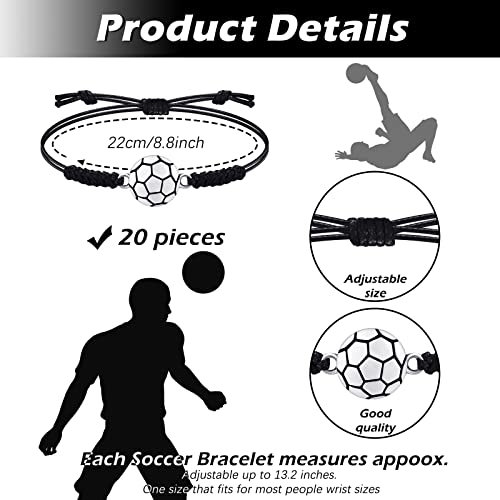 Jadive 20 Pieces Soccer Bracelets Bulk Adjustable Soccer Charm Bracelet Jewelry Silver Soccer Wax Rope Bracelet Graduation Gifts For Girl Teens Most Sport Team Players (Black) #TOP1
