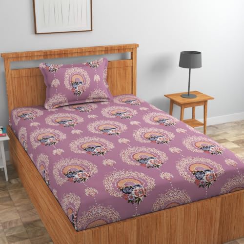 Image of NHD HOME Pure Cotton 220 tc Flat Single Bedsheets for Summer Breathable | Wrinklefree | Super Soft (Size-60 X 90 Inch) with 1 Pillow Covers (Size-17 X 27 Inches, Mauve Royale