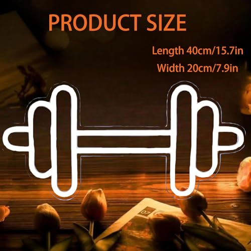 Image of Dumbbell LED Neon Sign for Home Gym Decor - Dimmable White Light for Wall Decor, Sports Workout Room - Men Women Gift - 15.7x7.9IN