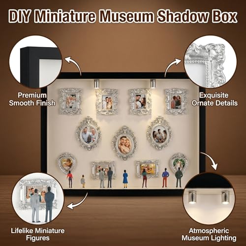 DIY Mini Museum Silhouette Box, DIY Mini Museum Bilderrahmen, Min-i Figuren, Mi-ni Menschen Figuren Mu-seum Bilderrahmen mit Weiß Rahmen & LED Licht Mi-ni für Jahrestag, Hochzeit, Heimdekoration