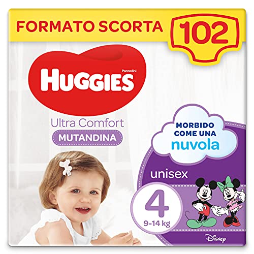 Huggies Ultra Comfort Pañales Braguita Talla 4 (9-14 Kg), Paquete de 102 Pañales Braga