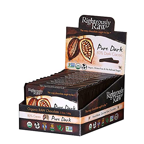 83% Pure Dark Chocolate - Righteously Raw Chocolate Bars! Made With Pure Organic Dark Chocolate! Vegan, Kosher, Gluten-Free, Non-Gmo, Dairy, Soy Free & No Refined Sugars With (6 Bars Included!) #TOP5