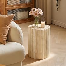 DUHOME Boho Round Side Table - Hand-Assembled Solid Wood Sticks, Organic Textured Light-Tone, Rustic End Table for Living Room Sofa Side