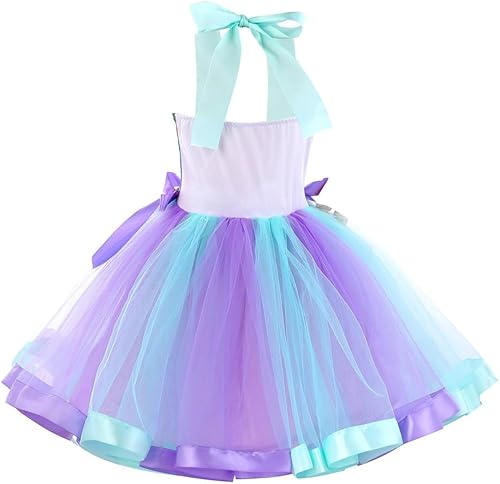 Miniatura 3 de QVQVENG Vestido de sirena para niñas con diadema, juego de joyas, bolsa de disfraz de sirena, falda tutú, ropa de princesa para niñas