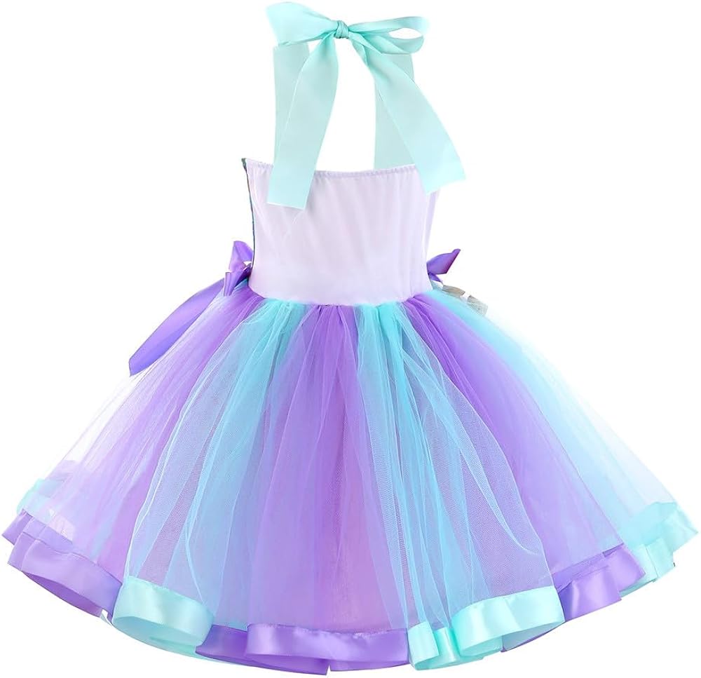 Miniatura 3 de QVQVENG Vestido de sirena para niñas con diadema, juego de joyas, bolsa de disfraz de sirena, falda tutú, ropa de princesa para niñas